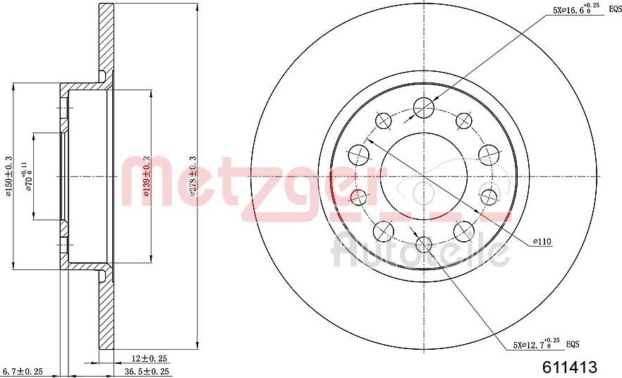 Metzger 6110413 - Bremsscheibe alexcarstop-ersatzteile.com