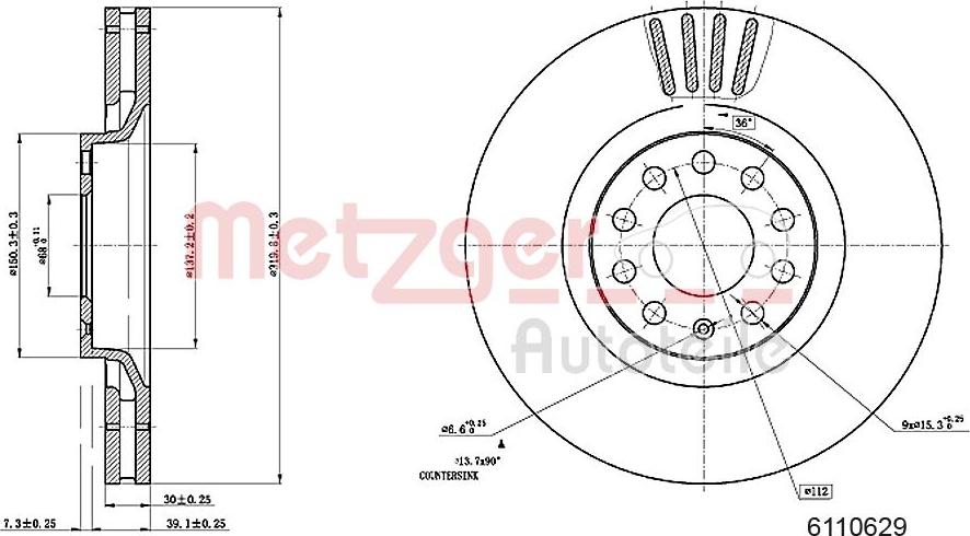 Metzger 6110629 - Bremsscheibe alexcarstop-ersatzteile.com