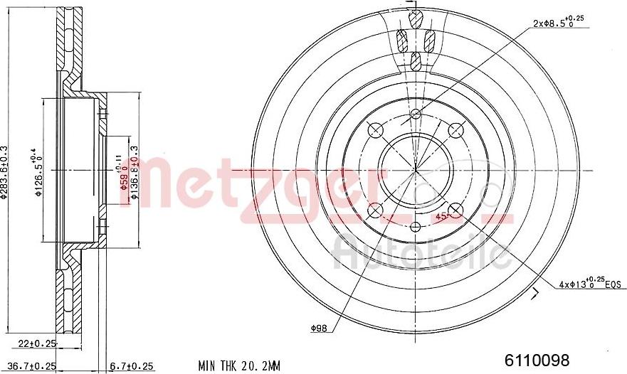 Metzger 6110098 - Bremsscheibe alexcarstop-ersatzteile.com