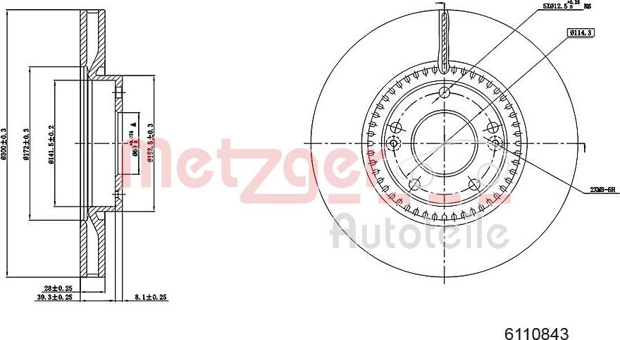 Metzger 6110843 - Bremsscheibe alexcarstop-ersatzteile.com