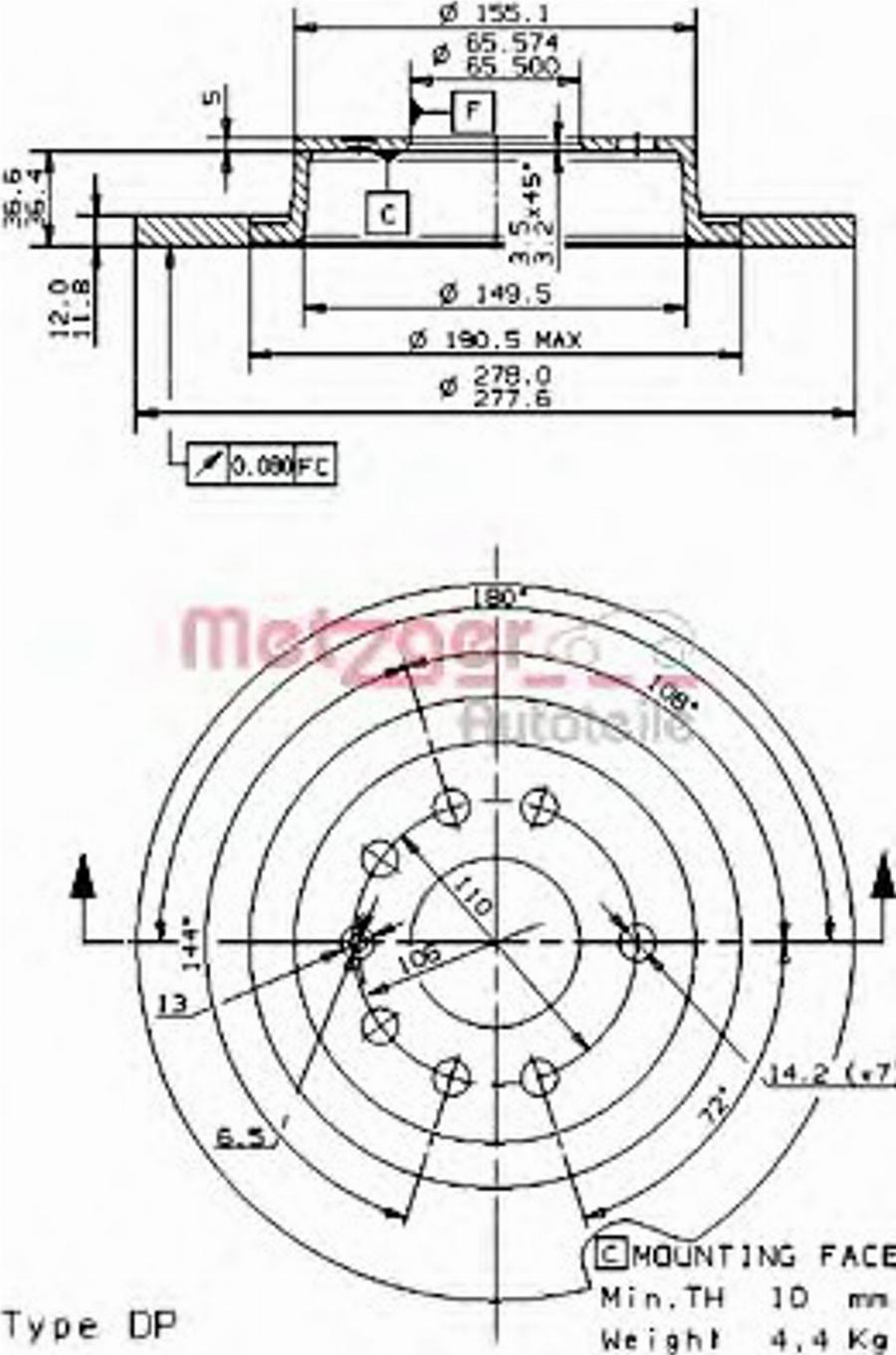 Metzger 14853 V - Bremsscheibe alexcarstop-ersatzteile.com