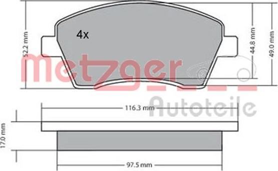 Metzger 1170029 - Bremsbelagsatz, Scheibenbremse alexcarstop-ersatzteile.com