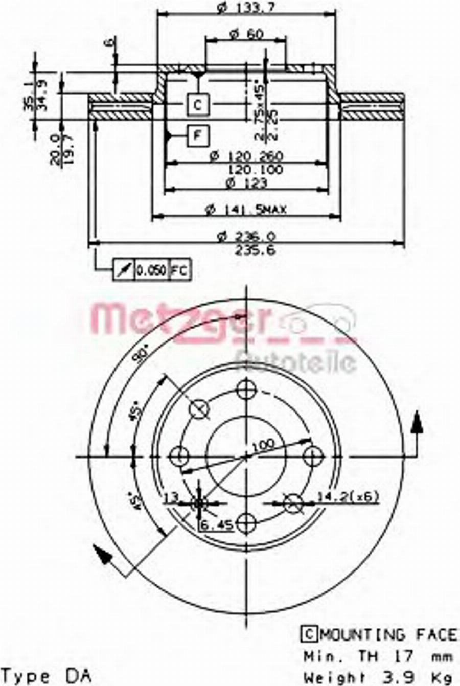 Metzger 20238E - Bremsscheibe alexcarstop-ersatzteile.com