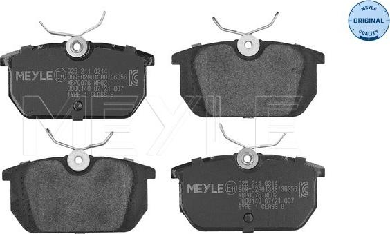 Meyle 025 211 0314 - Bremsbelagsatz, Scheibenbremse alexcarstop-ersatzteile.com