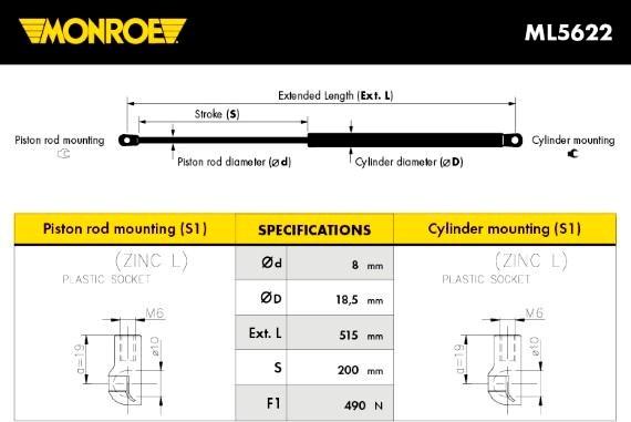 Monroe ML5622 - Gasfeder, Koffer / Laderaum alexcarstop-ersatzteile.com