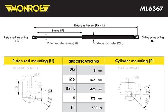 Monroe ML6367 - Gasfeder, Koffer / Laderaum alexcarstop-ersatzteile.com