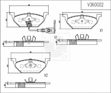 NPS V360G02 - Bremsbelagsatz, Scheibenbremse alexcarstop-ersatzteile.com