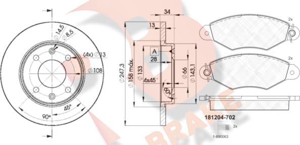 R Brake 3R12044298 - Bremsensatz, Scheibenbremse alexcarstop-ersatzteile.com