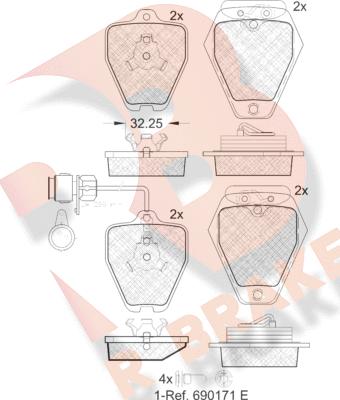 R Brake RB1691 - Bremsbelagsatz, Scheibenbremse alexcarstop-ersatzteile.com