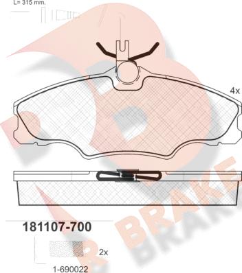 R Brake RB1107-700 - Bremsbelagsatz, Scheibenbremse alexcarstop-ersatzteile.com