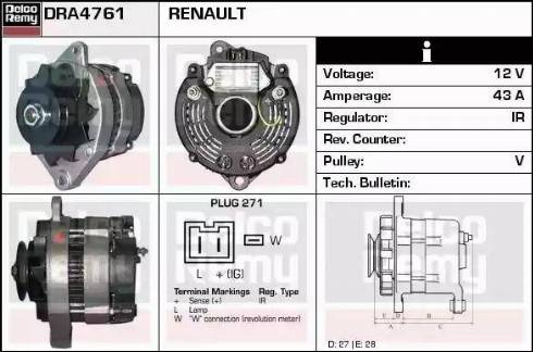 Remy DRA4761 - Generator alexcarstop-ersatzteile.com