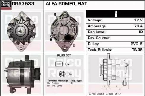 Remy DRA3533 - Generator alexcarstop-ersatzteile.com