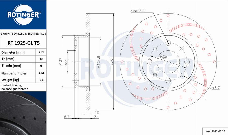 Rotinger RT 1925-GL T5 - Bremsscheibe alexcarstop-ersatzteile.com