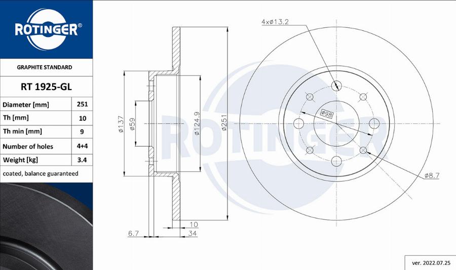 Rotinger RT 1925-GL - Bremsscheibe alexcarstop-ersatzteile.com