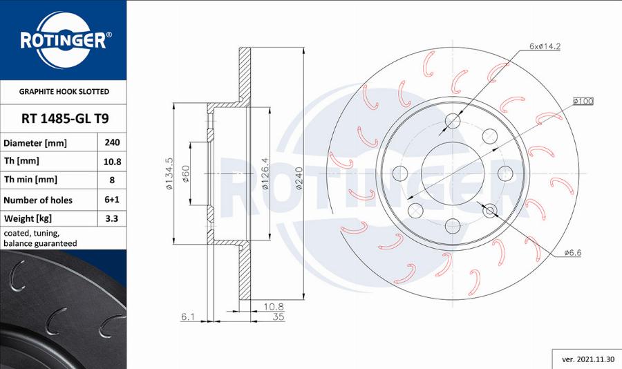 Rotinger RT 1485-GL T9 - Bremsscheibe alexcarstop-ersatzteile.com