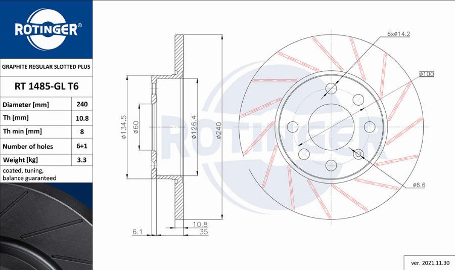 Rotinger RT 1485-GL T6 - Bremsscheibe alexcarstop-ersatzteile.com