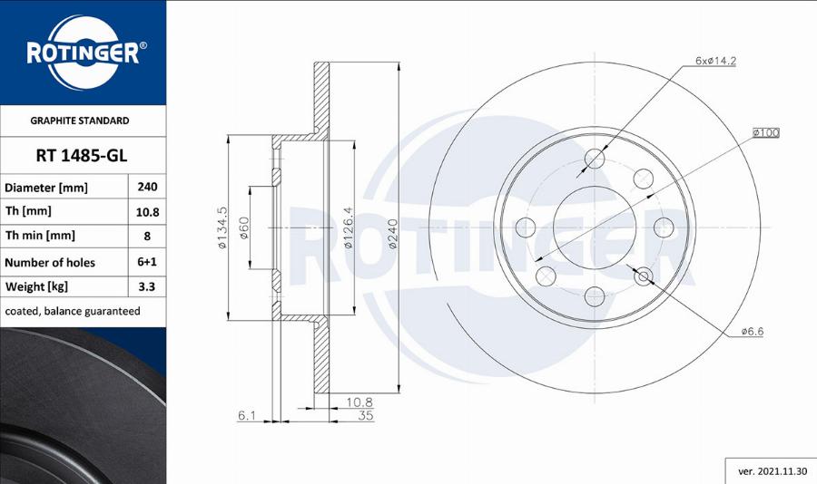 Rotinger RT 1485-GL - Bremsscheibe alexcarstop-ersatzteile.com