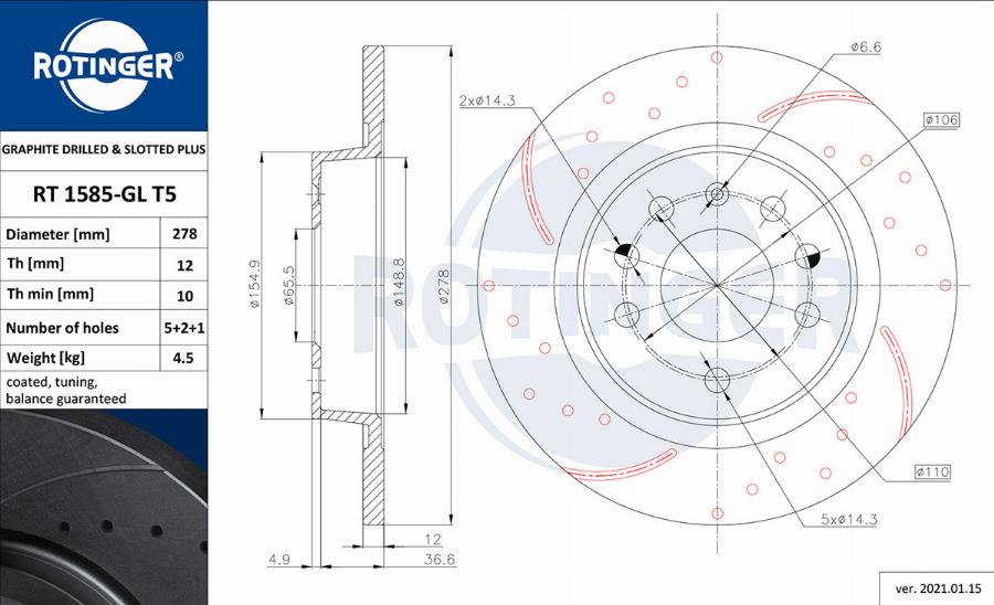 Rotinger RT 1585-GL T5 - Bremsscheibe alexcarstop-ersatzteile.com