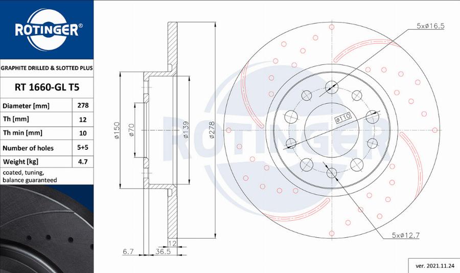 Rotinger RT 1660-GL T5 - Bremsscheibe alexcarstop-ersatzteile.com