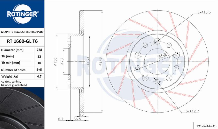 Rotinger RT 1660-GL T6 - Bremsscheibe alexcarstop-ersatzteile.com