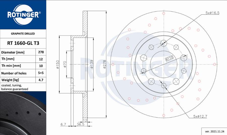 Rotinger RT 1660-GL T3 - Bremsscheibe alexcarstop-ersatzteile.com