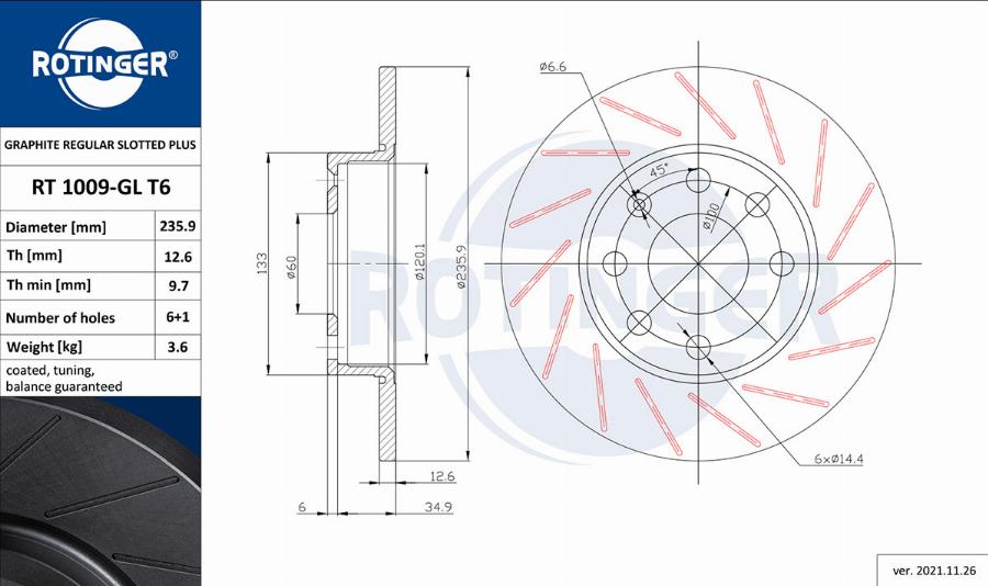 Rotinger RT 1009-GL T6 - Bremsscheibe alexcarstop-ersatzteile.com