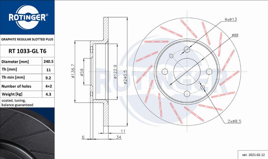 Rotinger RT 1033-GL T6 - Bremsscheibe alexcarstop-ersatzteile.com