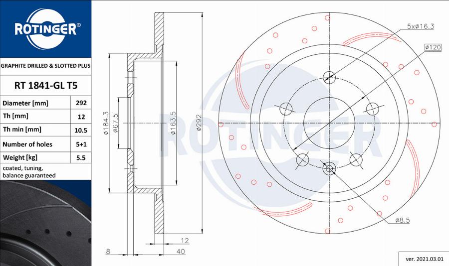 Rotinger RT 1841-GL T5 - Bremsscheibe alexcarstop-ersatzteile.com