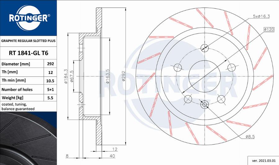 Rotinger RT 1841-GL T6 - Bremsscheibe alexcarstop-ersatzteile.com