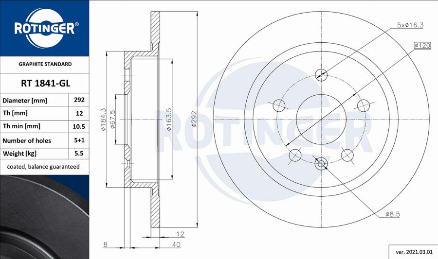 Rotinger RT 1841-GL - Bremsscheibe alexcarstop-ersatzteile.com