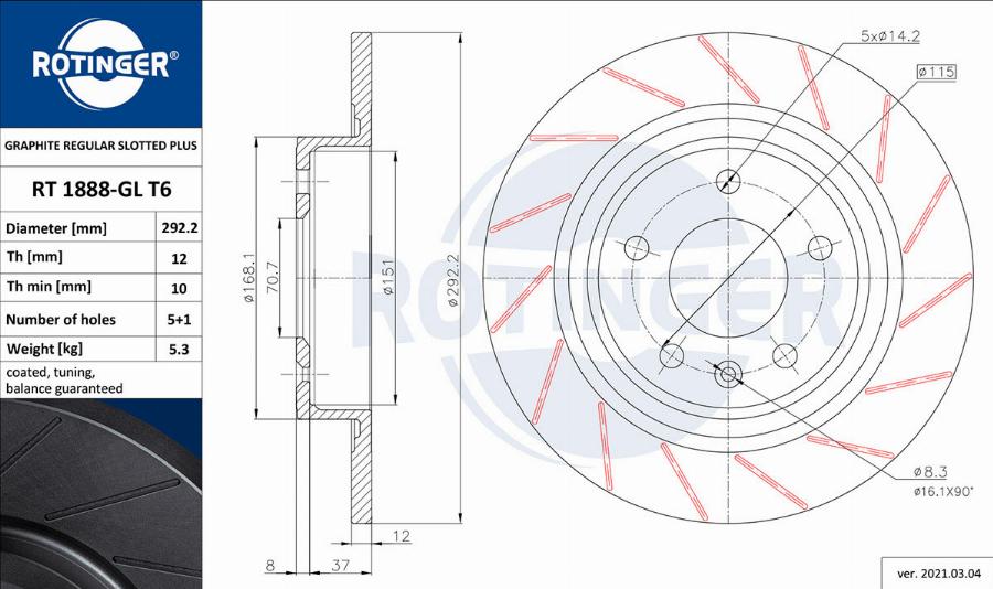 Rotinger RT 1888-GL T6 - Bremsscheibe alexcarstop-ersatzteile.com