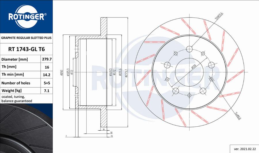 Rotinger RT 1743-GL T6 - Bremsscheibe alexcarstop-ersatzteile.com