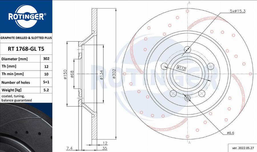 Rotinger RT 1768-GL T5 - Bremsscheibe alexcarstop-ersatzteile.com