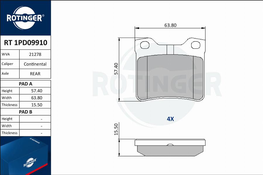 Rotinger RT 1PD09910 - Bremsbelagsatz, Scheibenbremse alexcarstop-ersatzteile.com