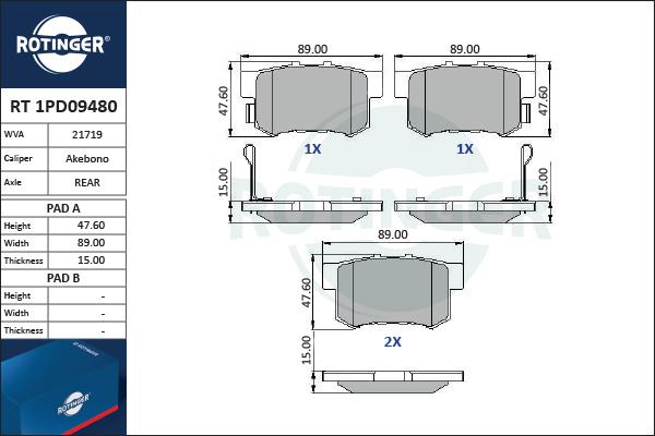 Rotinger RT 1PD09480 - Bremsbelagsatz, Scheibenbremse alexcarstop-ersatzteile.com