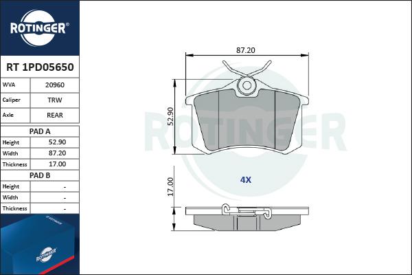 Rotinger RT 1PD05650 - Bremsbelagsatz, Scheibenbremse alexcarstop-ersatzteile.com