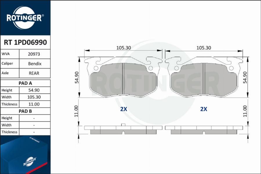 Rotinger RT 1PD06990 - Bremsbelagsatz, Scheibenbremse alexcarstop-ersatzteile.com