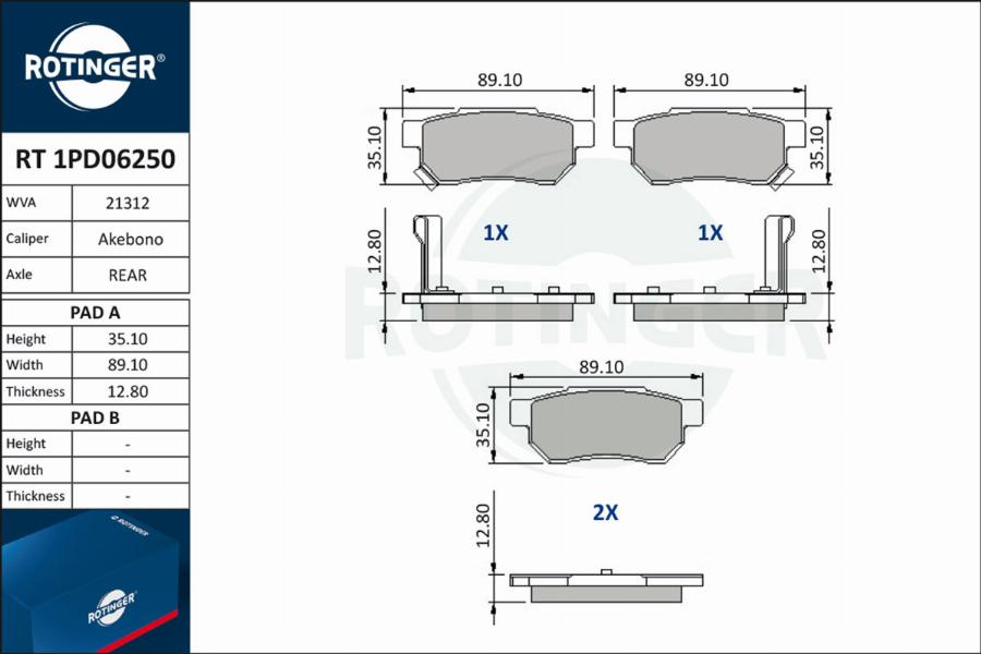 Rotinger RT 1PD06250 - Bremsbelagsatz, Scheibenbremse alexcarstop-ersatzteile.com