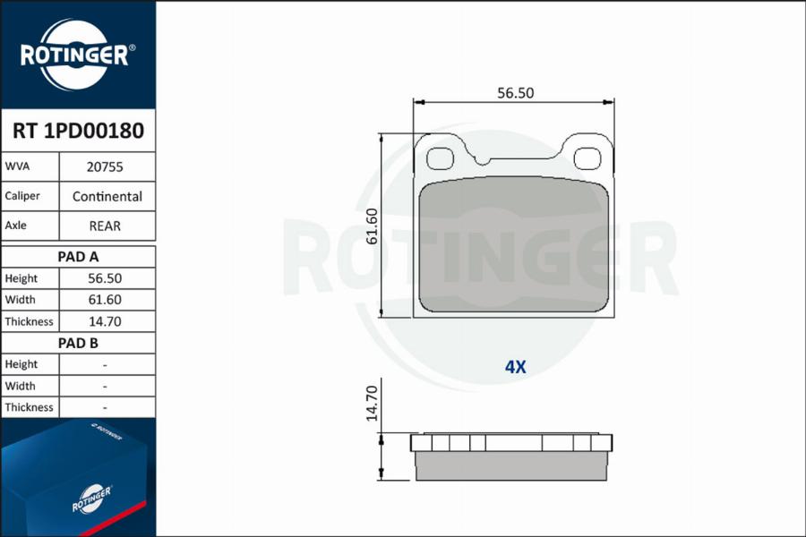 Rotinger RT 1PD00180 - Bremsbelagsatz, Scheibenbremse alexcarstop-ersatzteile.com