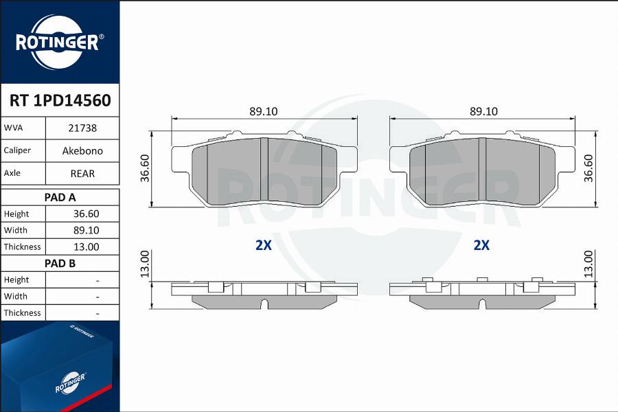 Rotinger RT 1PD14560 - Bremsbelagsatz, Scheibenbremse alexcarstop-ersatzteile.com