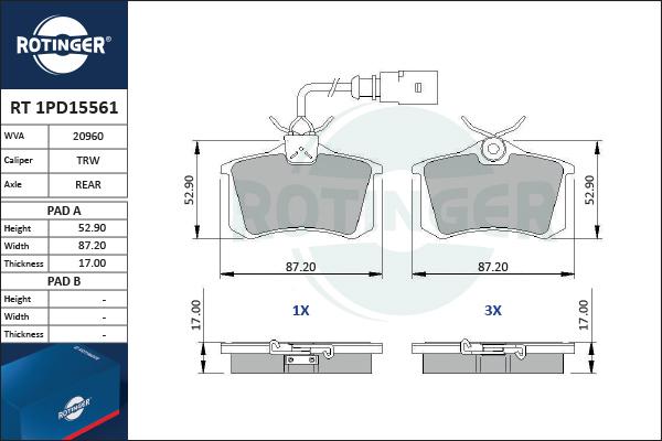 Rotinger RT 1PD15561 - Bremsbelagsatz, Scheibenbremse alexcarstop-ersatzteile.com