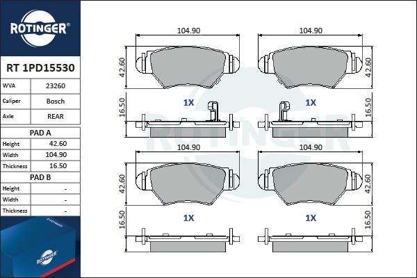 Rotinger RT 1PD15530 - Bremsbelagsatz, Scheibenbremse alexcarstop-ersatzteile.com