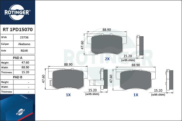 Rotinger RT 1PD15070 - Bremsbelagsatz, Scheibenbremse alexcarstop-ersatzteile.com