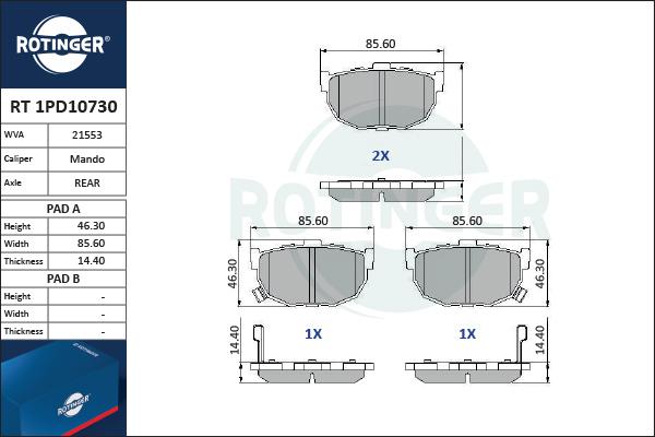 Rotinger RT 1PD10730 - Bremsbelagsatz, Scheibenbremse alexcarstop-ersatzteile.com