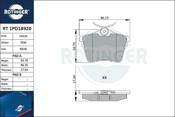 Rotinger RT 1PD18920 - Bremsbelagsatz, Scheibenbremse alexcarstop-ersatzteile.com