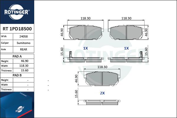 Rotinger RT 1PD18500 - Bremsbelagsatz, Scheibenbremse alexcarstop-ersatzteile.com