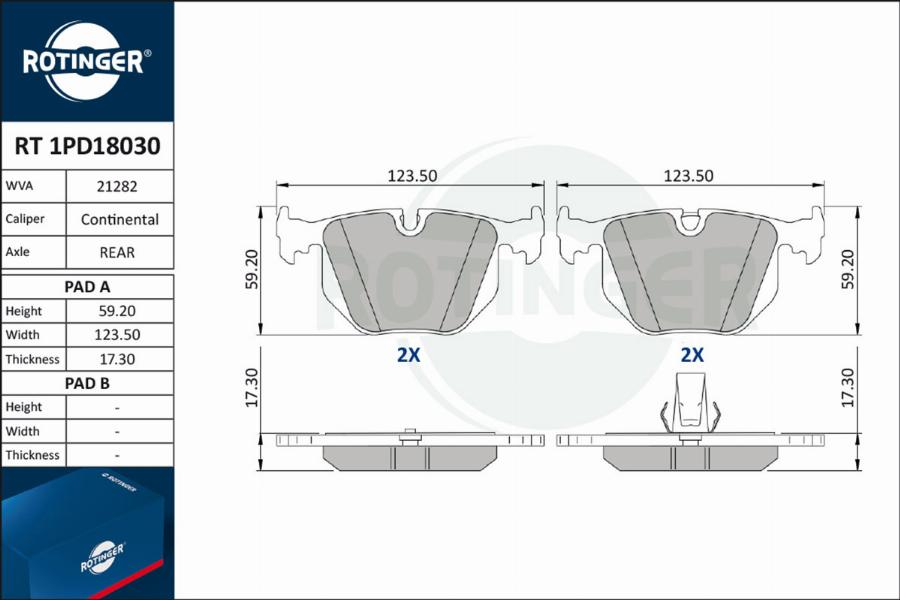 Rotinger RT 1PD18030 - Bremsbelagsatz, Scheibenbremse alexcarstop-ersatzteile.com