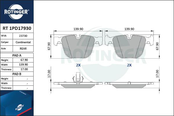 Rotinger RT 1PD17930 - Bremsbelagsatz, Scheibenbremse alexcarstop-ersatzteile.com