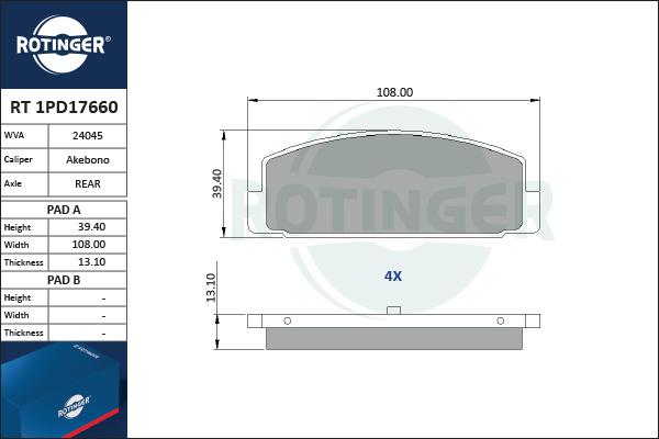 Rotinger RT 1PD17660 - Bremsbelagsatz, Scheibenbremse alexcarstop-ersatzteile.com