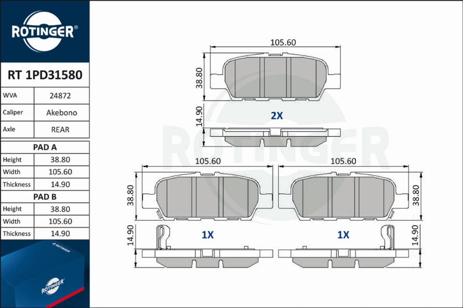 Rotinger RT 1PD31580 - Bremsbelagsatz, Scheibenbremse alexcarstop-ersatzteile.com